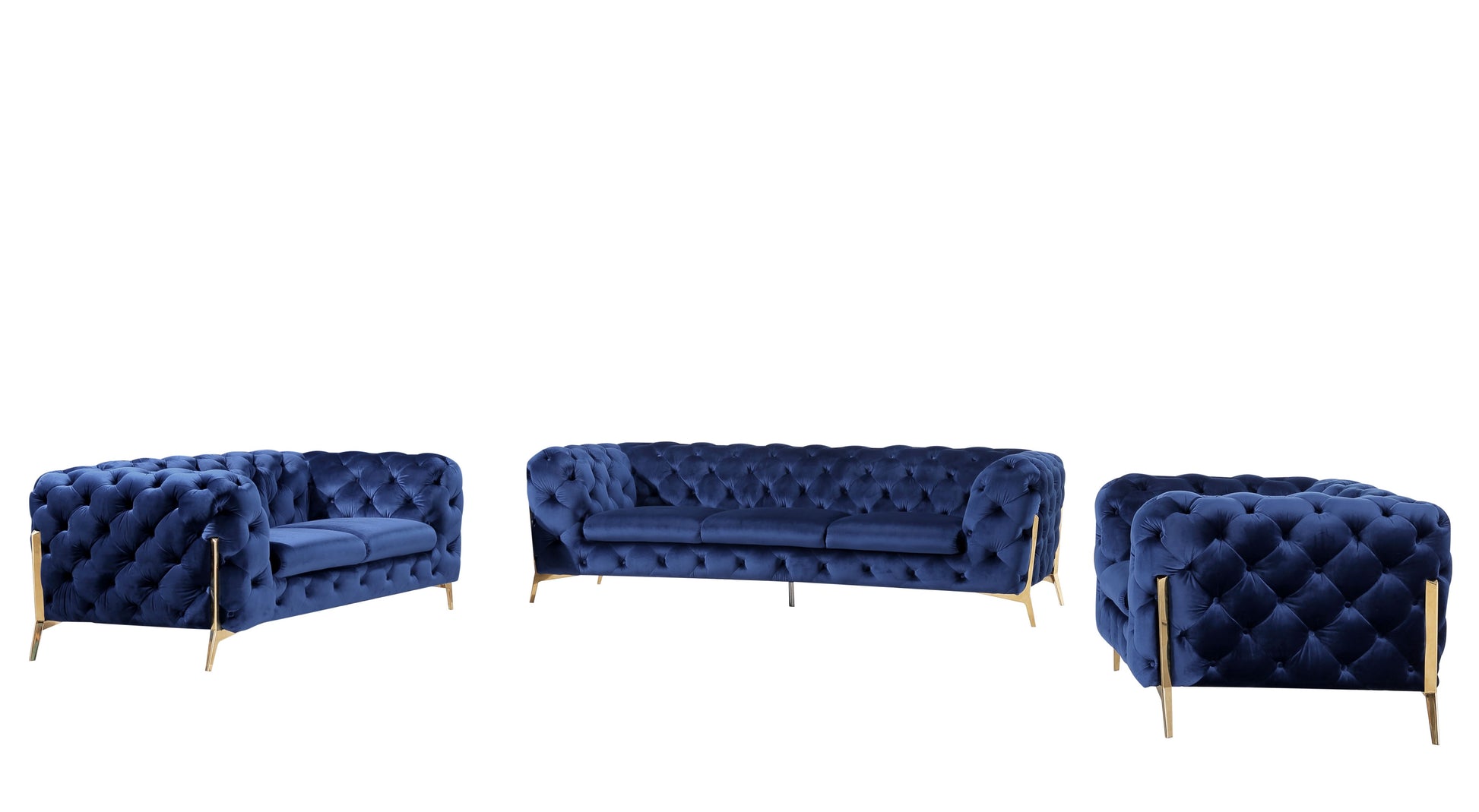 Divani Casa Quincey - Transitional Blue Velvet Sofa Set | Sofas | Modishstore - 3