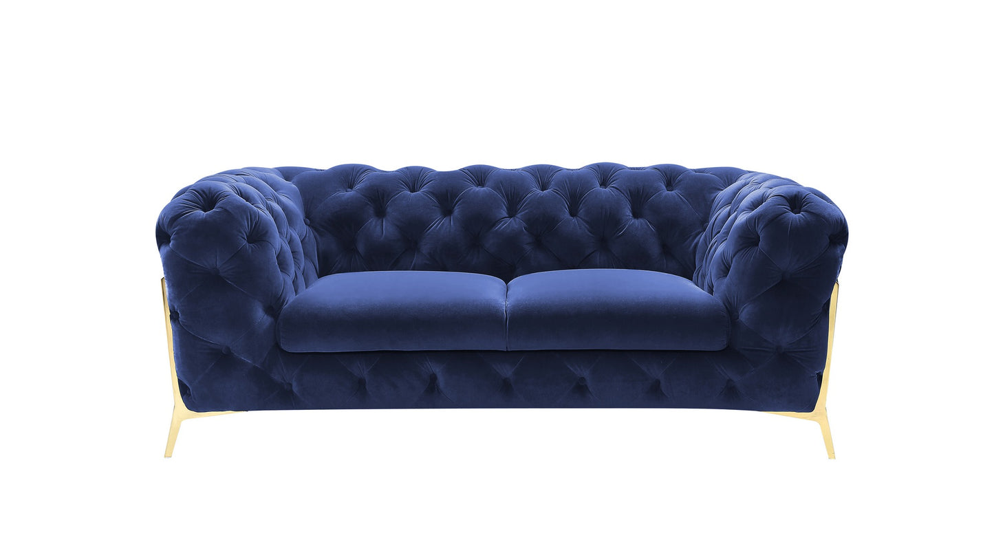 Divani Casa Quincey - Transitional Blue Velvet Sofa Set | Sofas | Modishstore - 7