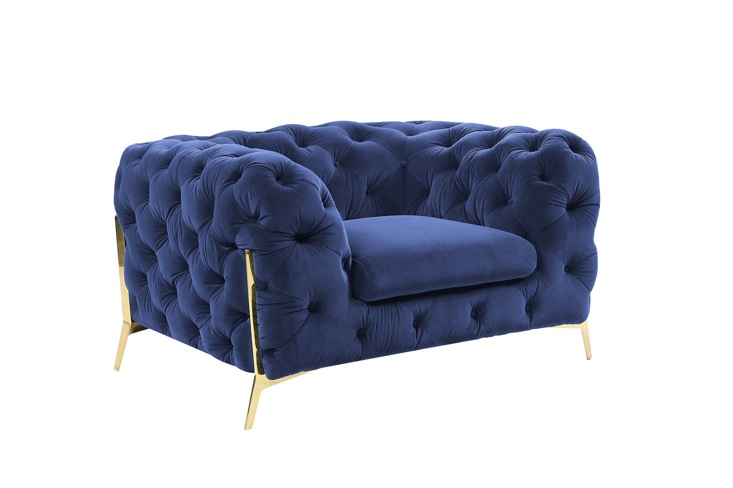 Divani Casa Quincey - Transitional Blue Velvet Chair | Lounge Chairs | Modishstore - 2