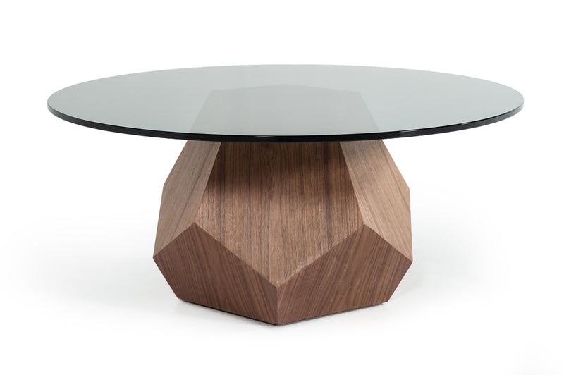 Modrest Rackham Modern Walnut & Smoked Glass Coffee Table | Modishstore | Coffee Tables
