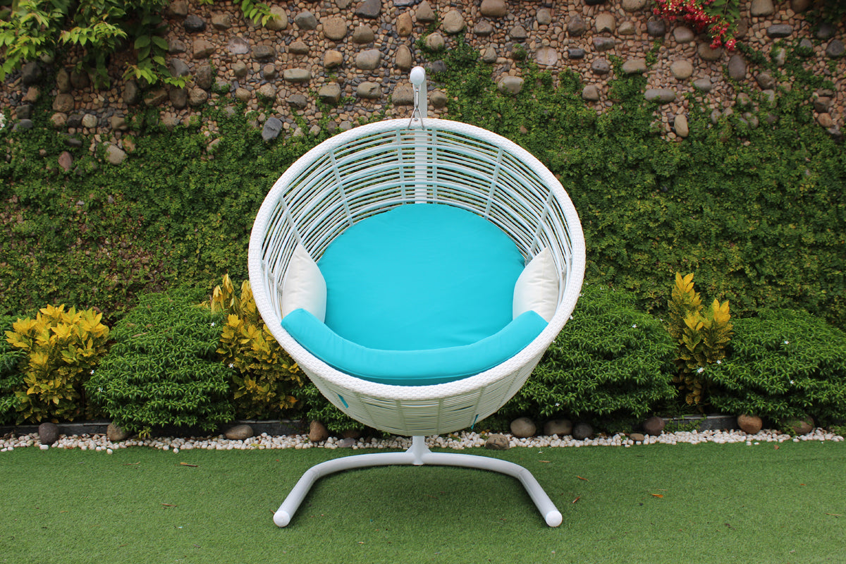 Renava Doheny Outdoor White & Aqua Blue Hanging Chair-2