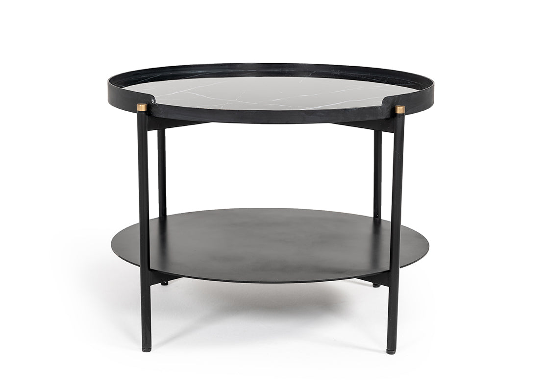 Modrest Randal Modern Round Black Metal Coffee Table | Modishstore | Coffee Tables