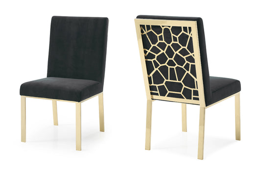 Modrest Reba Modern Black Velvet & Gold Dining Chair (Set of 2) | Modishstore | Dining Chairs
