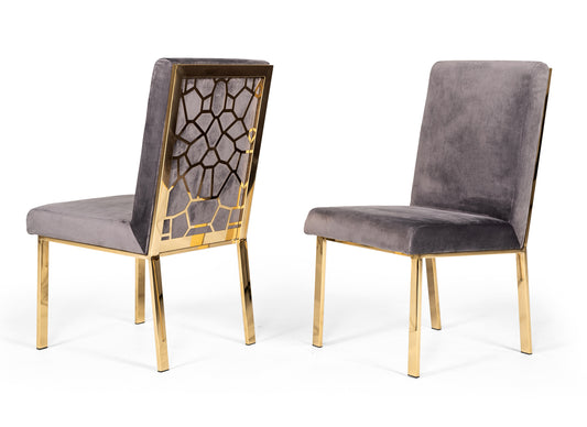 Modrest Reba Modern Grey Velvet & Gold Dining Chair (Set of 2) | Modishstore | Dining Chairs