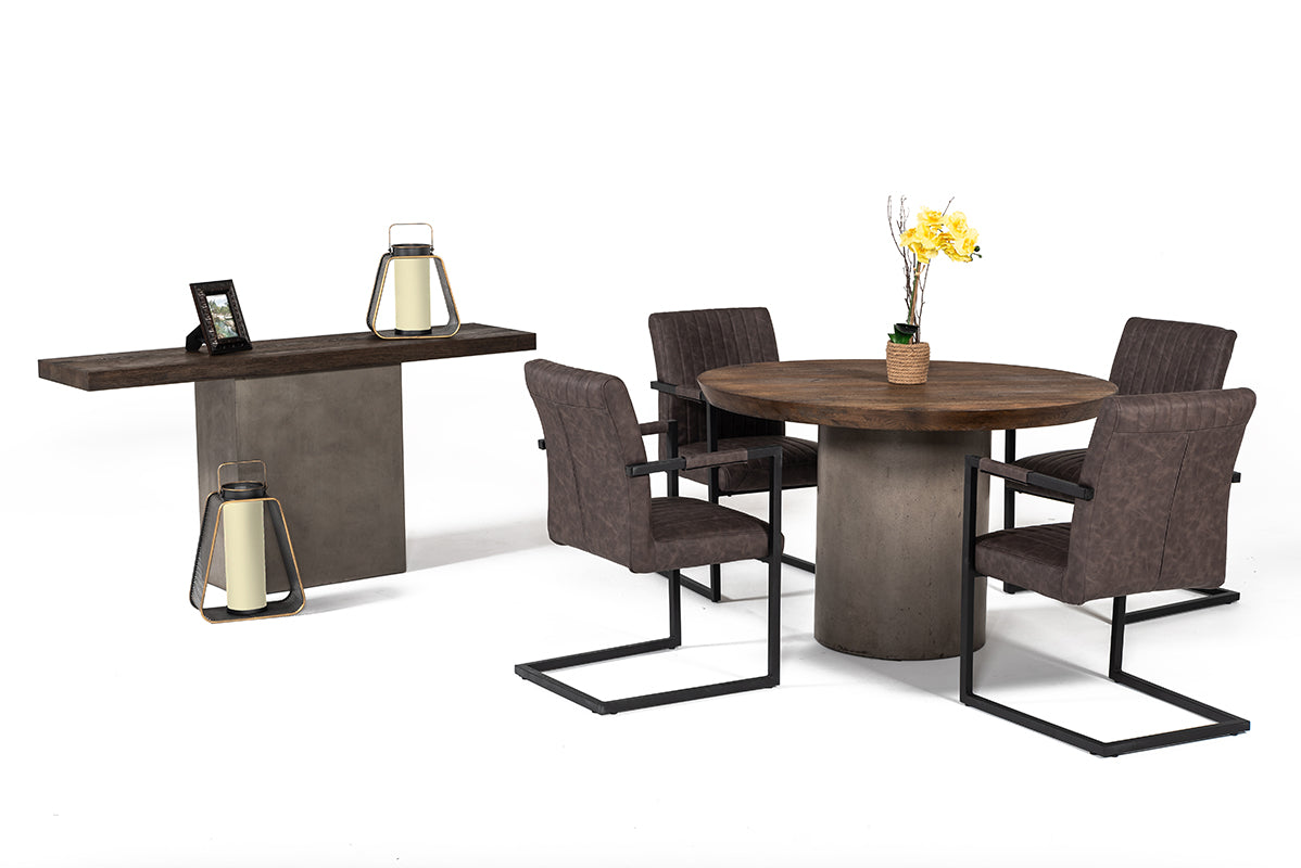 Modrest Renzo Modern Round Oak & Concrete Dining Table-4