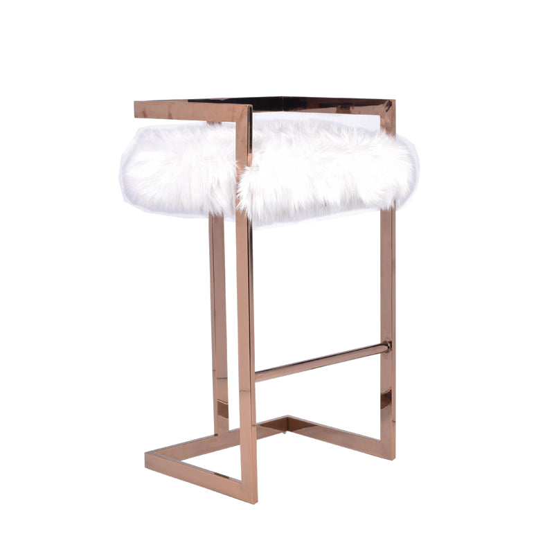 Vig Furniture Modrest Halifax Modern White Faux Fur & Rosegold Bar Stool | Modishstore | Bar Stools