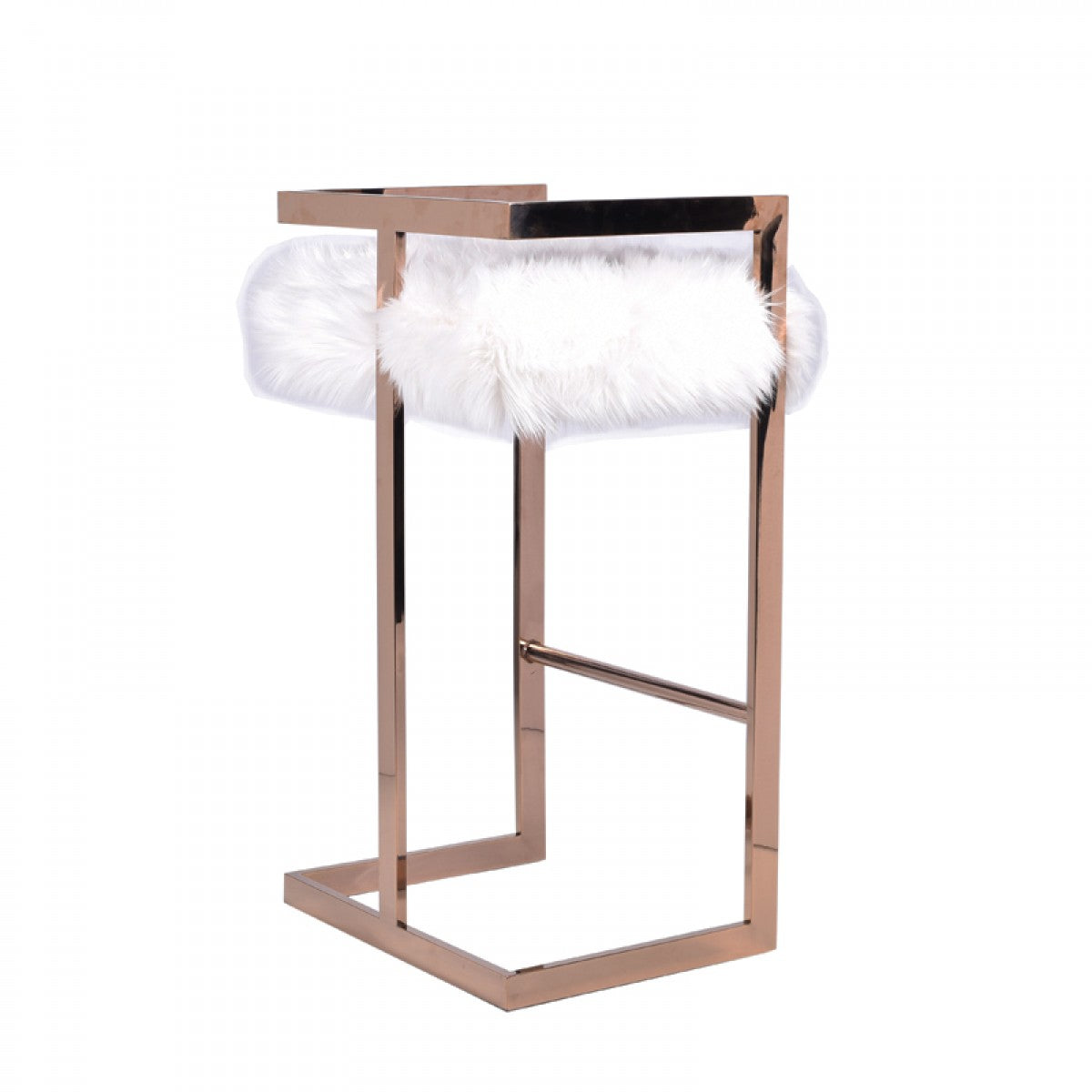Vig Furniture Modrest Halifax Modern White Faux Fur & Rosegold Bar Stool | Modishstore | Bar Stools-3