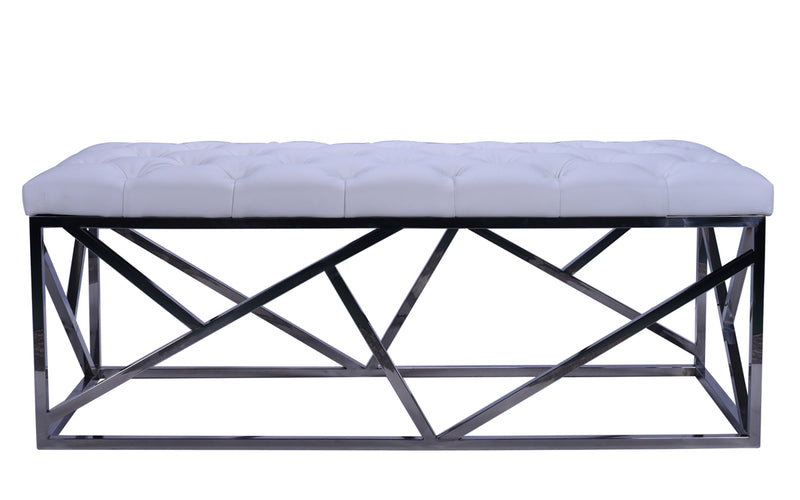 Vig Furniture Modrest Lindsey Modern White Leatherette & Stainless Steel Bench | Modishstore | Stools & Benches