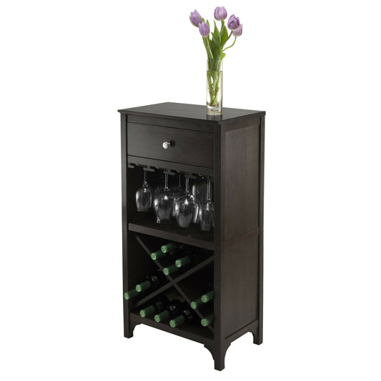 Ancona Modular Wine Cabinet with One Drawer, Glass Rack, X Shelf By Winsome Wood