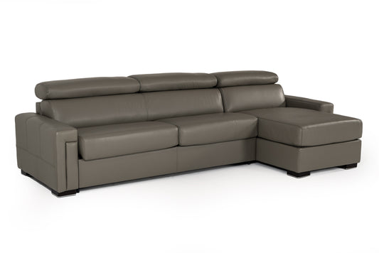 Estro Salotti Sacha Modern Dark Grey Leather Reversible Sofa Bed Sectional w/ Storage | Modishstore | Sofas