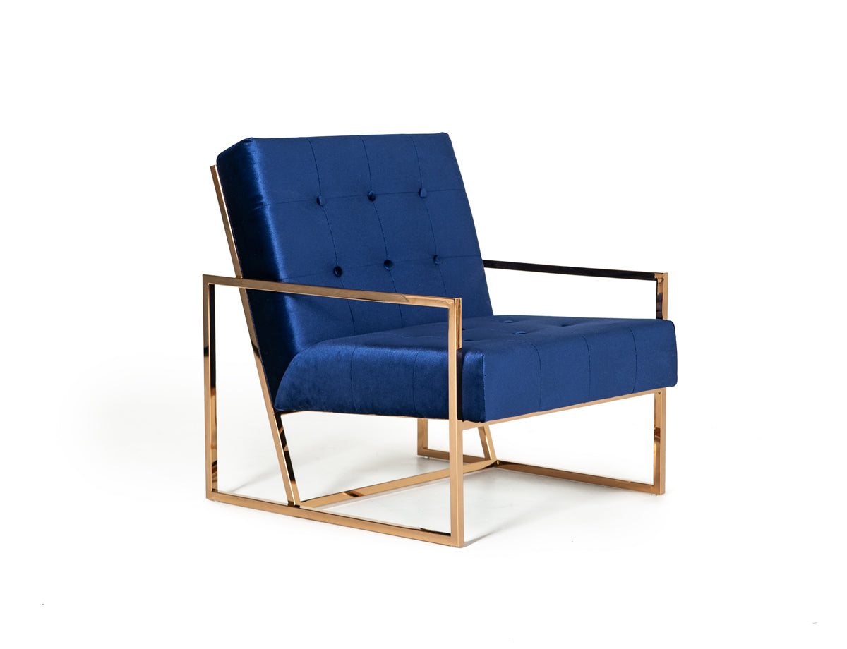 Modrest Samara Modern Blue & Gold Accent Chair | Modishstore | Accent Chairs-2