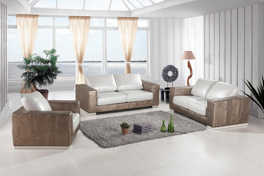 Divani Casa Cordova Modern Bronze & White Leather Sofa Set | Modishstore | Sofas