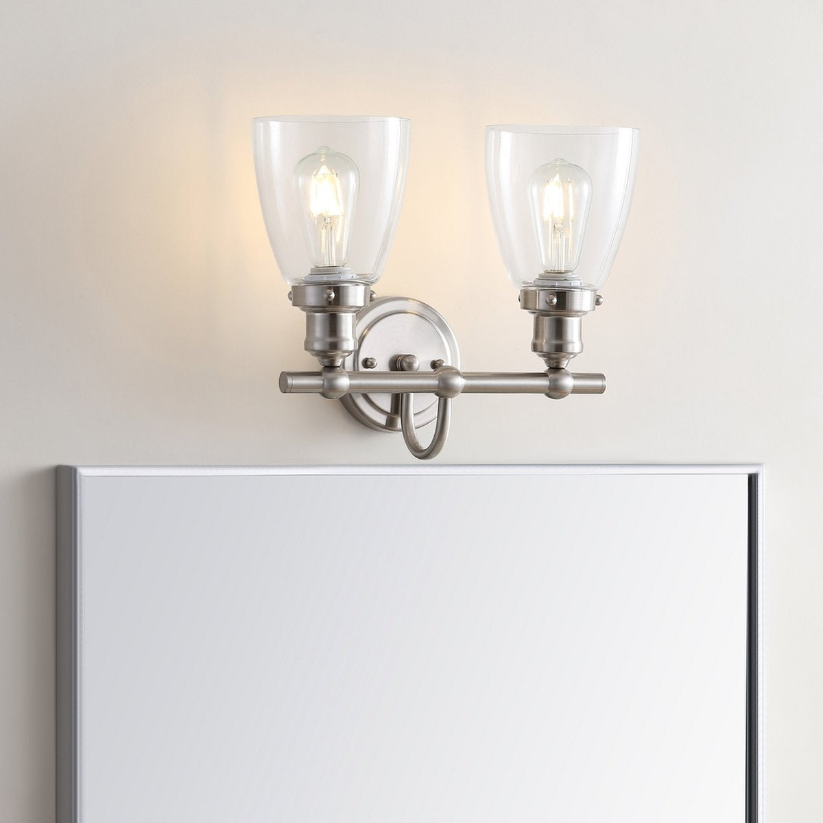 Safavieh Layton Two Light Bathroom Sconce - Brush Nickel | Sconces | Modishstore