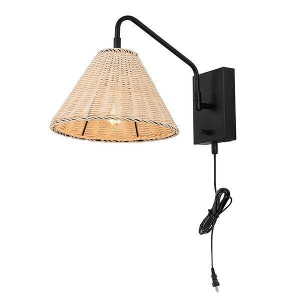 Safavieh Tressa, 16 Inch, Natural/Black, Rattan/Iron Wall Sconce Set Of 2 W/ Usb Port Set Of 2 - Black | Sconces | Modishstore - 3