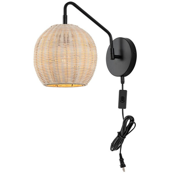Safavieh Grigory, 15 Inch, Natural/Black, Rattan/Iron Wall Sconce Set Of 2? Set Of 2 - Black | Sconces | Modishstore - 3