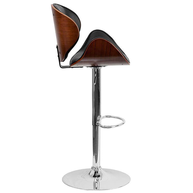 Walnut Bentwood Adjustable Height Barstool With Curved Back And Black Vinyl Seat By Flash Furniture | Bar Stools | Modishstore - 2
