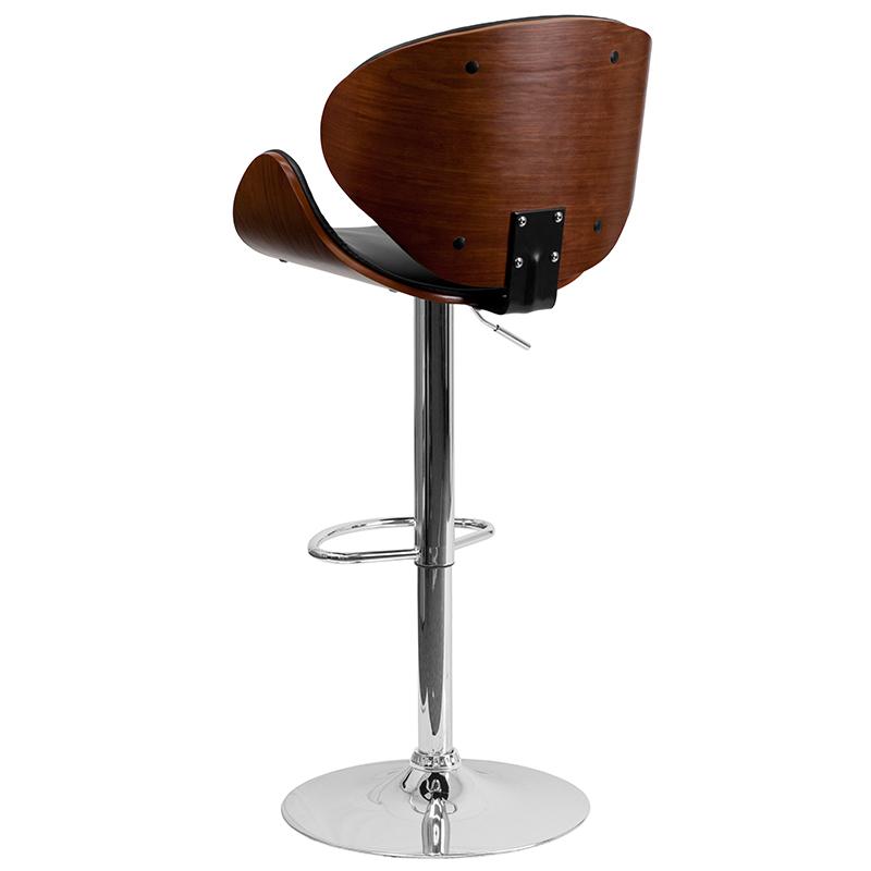 Walnut Bentwood Adjustable Height Barstool With Curved Back And Black Vinyl Seat By Flash Furniture | Bar Stools | Modishstore - 3