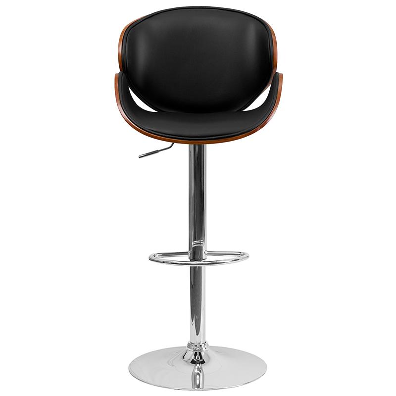 Walnut Bentwood Adjustable Height Barstool With Curved Back And Black Vinyl Seat By Flash Furniture | Bar Stools | Modishstore - 4