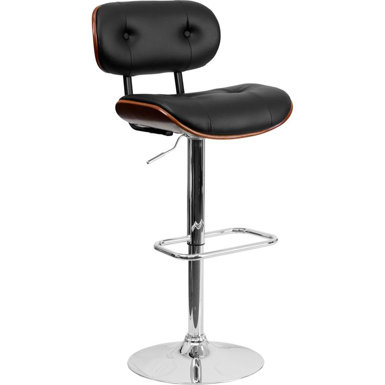 Walnut Bentwood Adjustable Height Barstool With Button Tufted Black Vinyl Seat By Flash Furniture | Bar Stools | Modishstore - 1