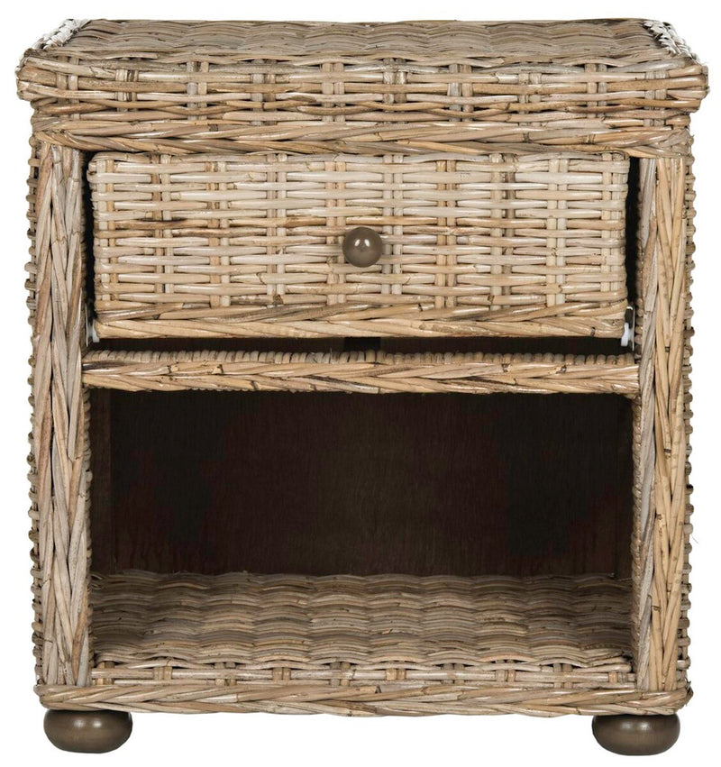 Safavieh Lagos Natural Grey Wicker Nightstand With Drawer And 8"H Storage | Nightstands | Modishstore - 1