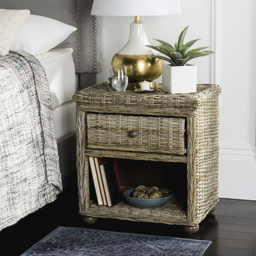 Safavieh Lagos Natural Grey Wicker Nightstand With Drawer And 8"H Storage | Nightstands | Modishstore - 2