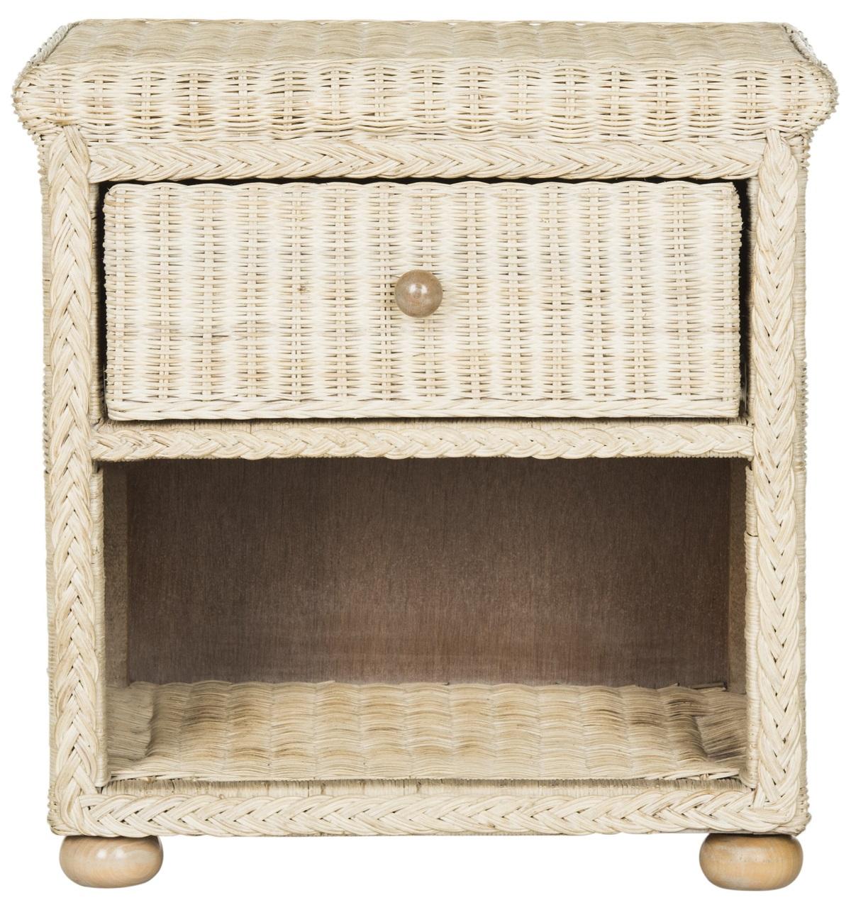 Safavieh Adira Natural White Wash Wicker Nightstand With Drawer And 8"H Storage | Nightstands | Modishstore - 1