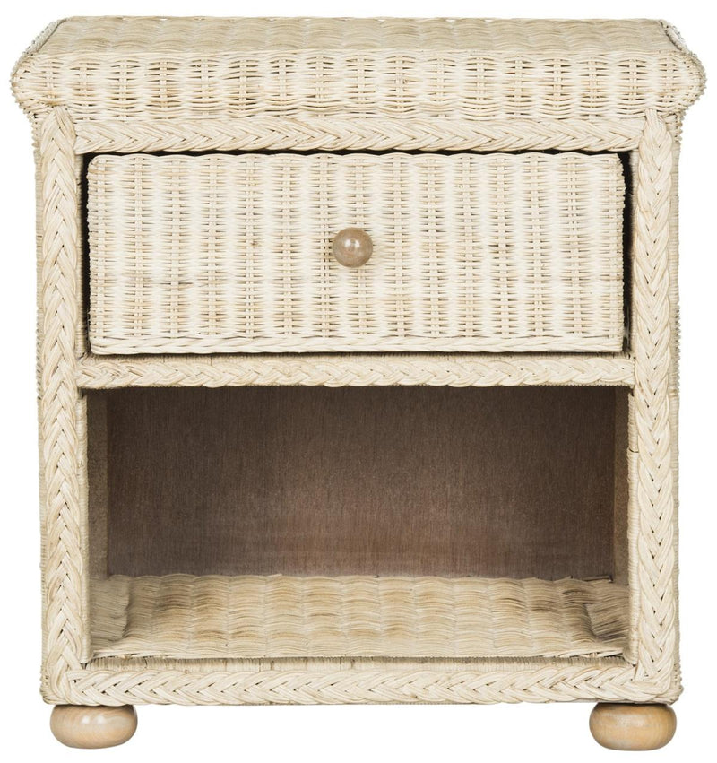 Safavieh Adira Natural White Wash Wicker Nightstand With Drawer And 8"H Storage | Nightstands | Modishstore - 1
