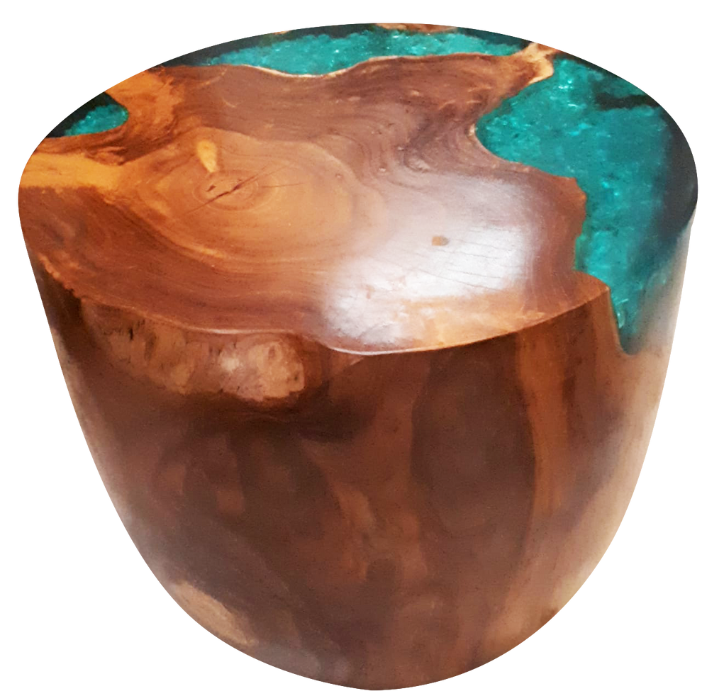 Teak Root & Cracked Resin Round Stools - Sea Blue | Stools | Modishstore - 3