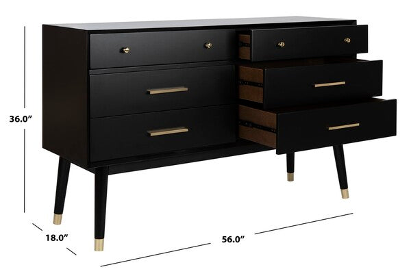 Safavieh Madden Retro Dresser - Black and Brass | Dressers | Modishstore - 3