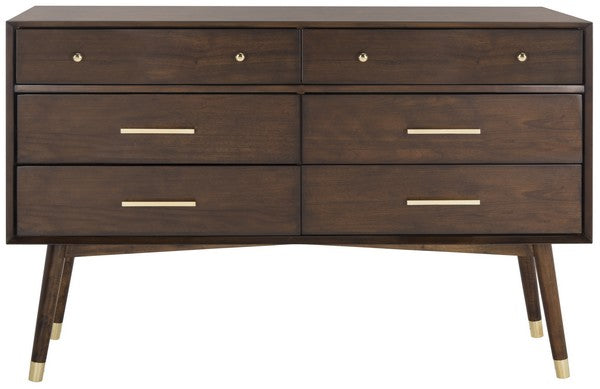 Safavieh Madden Retro Dresser - Walnut and Brass Modish Store Safavieh Madden Retro Dresser - Walnut and Brass Modish Store