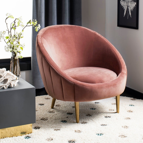 Safavieh Razia Channel Tufted Tub Chair - Dusty Rose | Accent Chairs | Modishstore