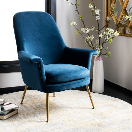 Safavieh Aimee Velvet Arm Chair - Navy | Accent Chairs | Modishstore