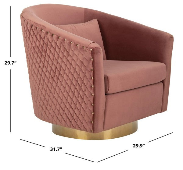 Safavieh Clara Quilted Swivel Tub Chair - Dusty Rose | Accent Chairs | Modishstore - 3