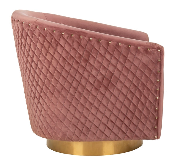 Safavieh Clara Quilted Swivel Tub Chair - Dusty Rose | Accent Chairs | Modishstore - 4