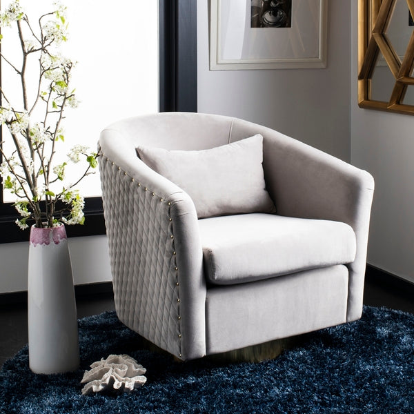 Safavieh Clara Quilted Swivel Tub Chair - Pale Taupe | Accent Chairs | Modishstore