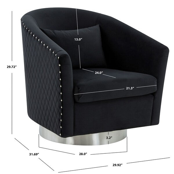 Safavieh Clara Quilted Swivel Tub Chair - Black | Accent Chairs | Modishstore - 3