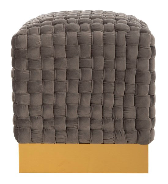 Safavieh Ravyn Woven Velvet Ottoman - Dark Gray | Ottomans | Modishstore - 2