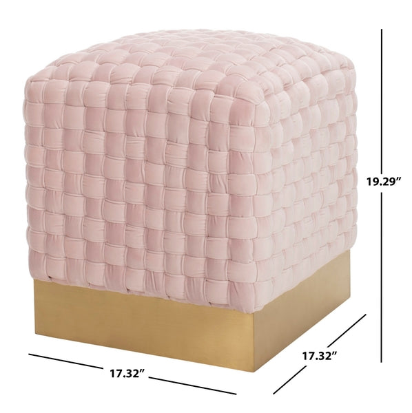 Safavieh Ravyn Woven Velvet Ottoman - Pink | Ottomans | Modishstore - 3