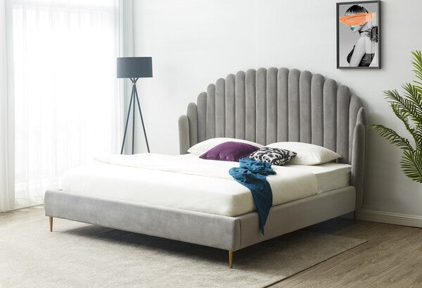 Safavieh Rosabella Channel Tufted Bed - Light Gray | Beds | Modishstore