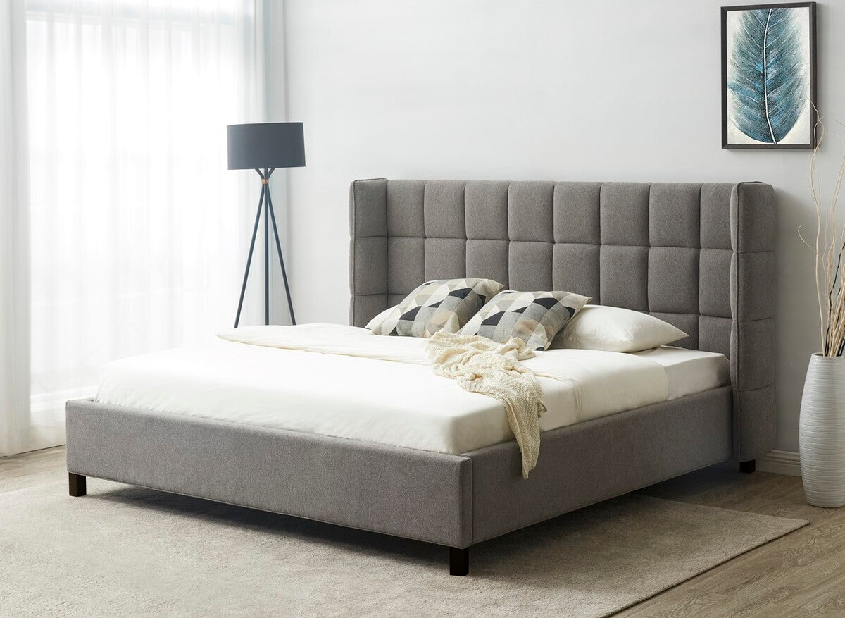 Safavieh Emerson Grid Tufted Bed - Light Gray | Beds | Modishstore
