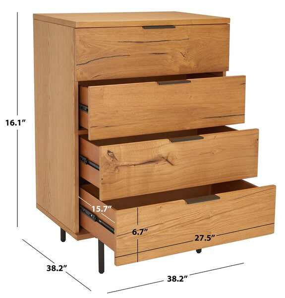 Safavieh Elizabella 4 Drawer Wood Chest - Oak | Drawers | Modishstore - 3