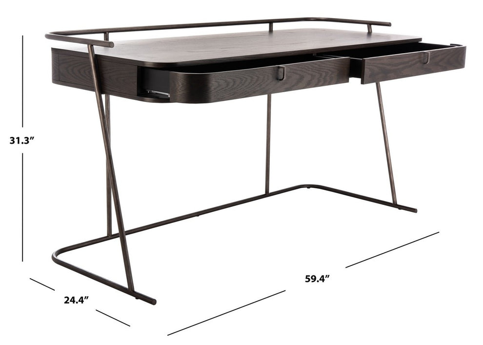 Safavieh Ferrell Modern Wood Desk - Dark Walnut | Desks | Modishstore - 4