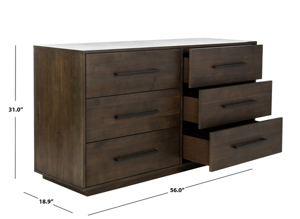 Safavieh Poesy 6 Drawer Dresser - Dark Chocolate | Dressers | Modishstore - 3