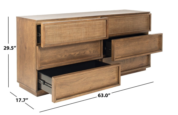 Safavieh Zeus 6 Drawer Wood Dresser - Medium Oak | Dressers | Modishstore - 3