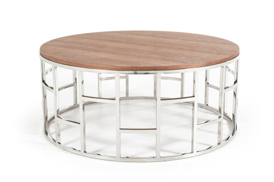 Modrest Silvia Modern Walnut & Stainless Steel Coffee Table | Modishstore | Coffee Tables