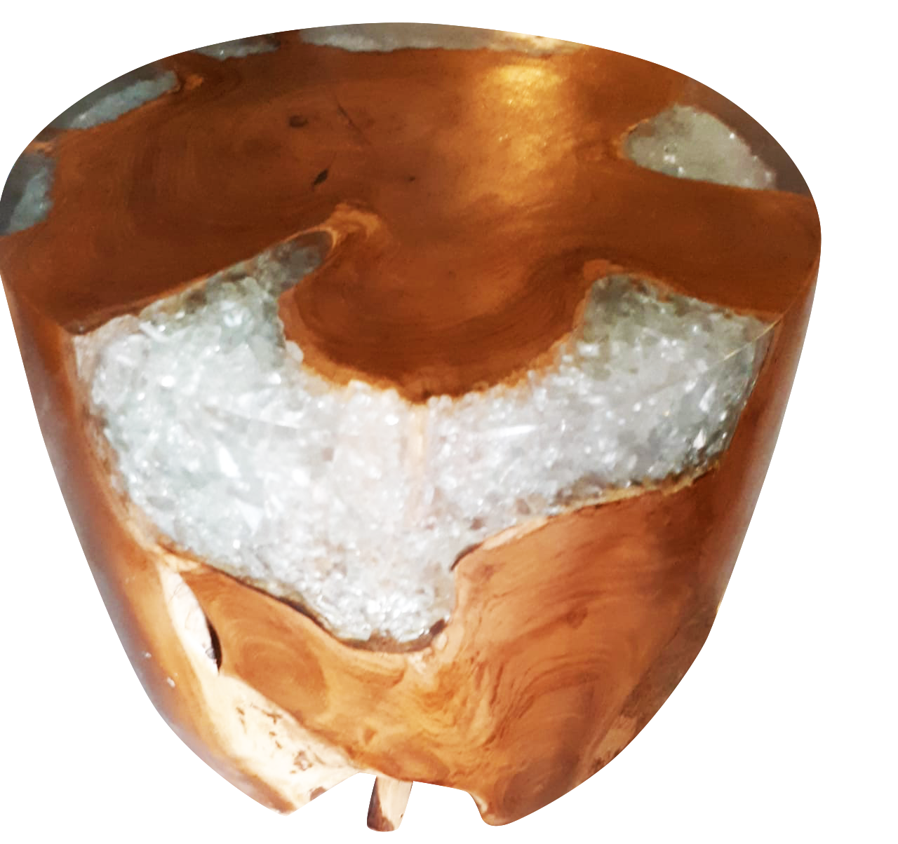 Teak Root & Cracked Resin Round Stool- Clear Resin | Stools | Modishstore - 2