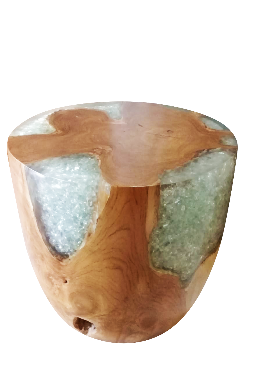 Teak Root & Cracked Resin Round Stool- Clear Resin | Stools | Modishstore - 4