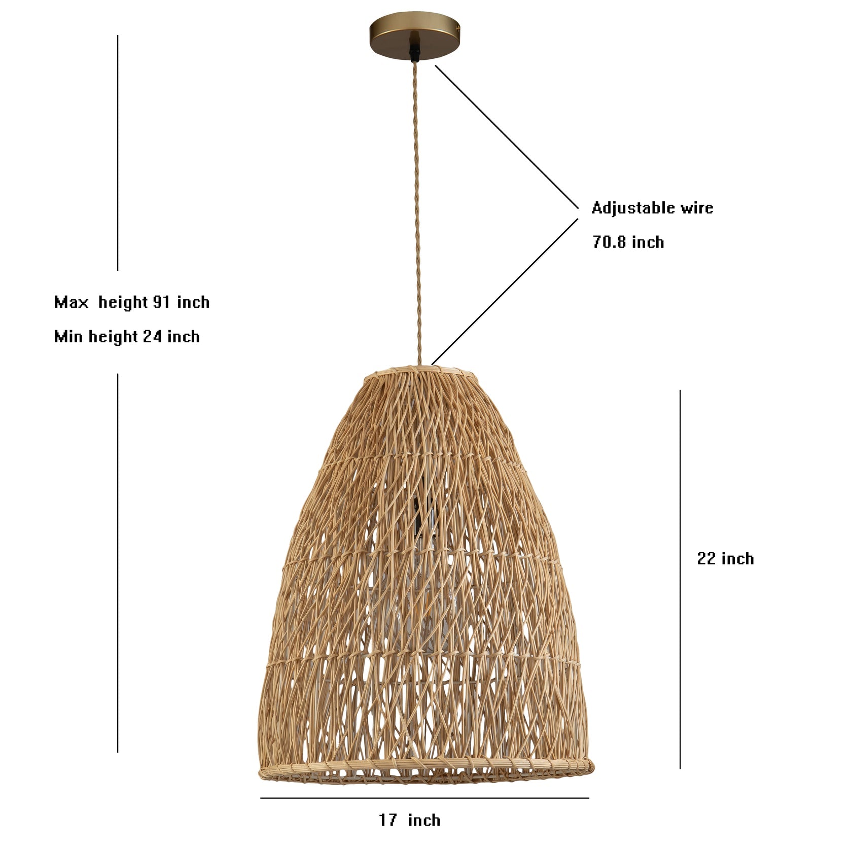 Lisbet Pendant Bell Wicker Rattan Hanging Lamp By Ele Light & Decor | Pendant Lamps |  Modishstore  - 7