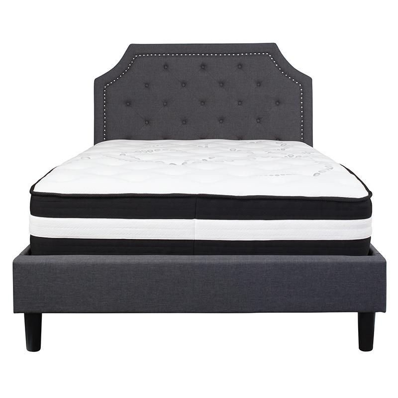 Brighton Full Size Tufted Upholstered Platform Bed In Dark Gray Fabric With Pocket Spring Mattress By Flash Furniture | Beds | Modishstore - 3