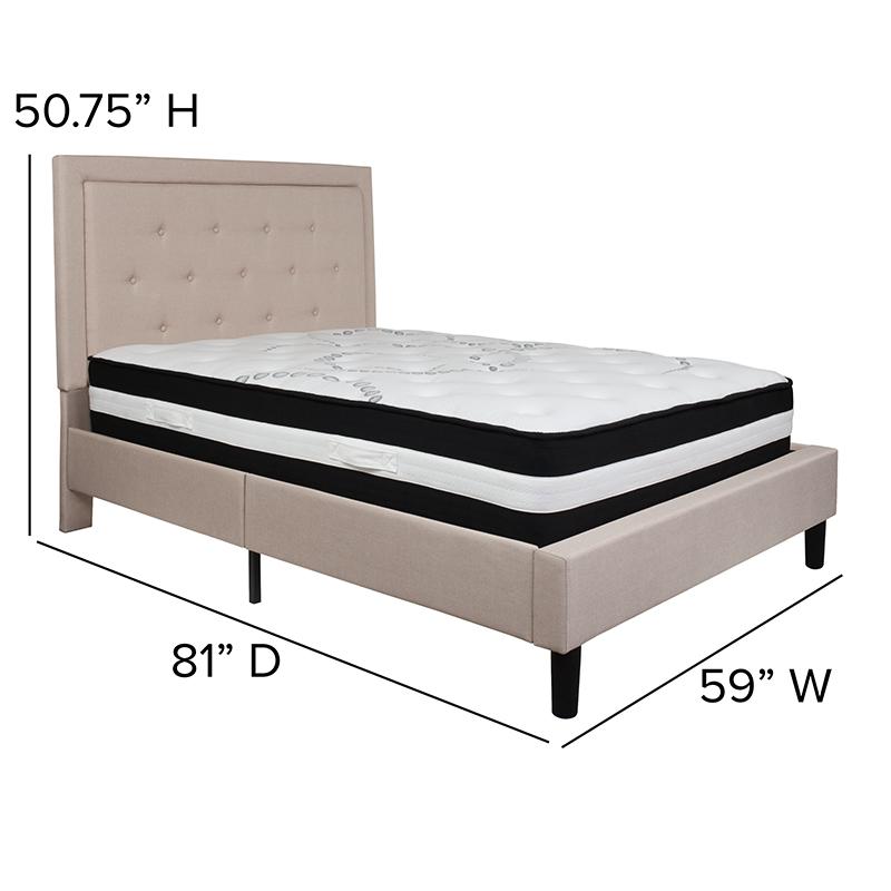 Roxbury Full Size Tufted Upholstered Platform Bed In Beige Fabric With Pocket Spring Mattress By Flash Furniture | Beds | Modishstore - 4